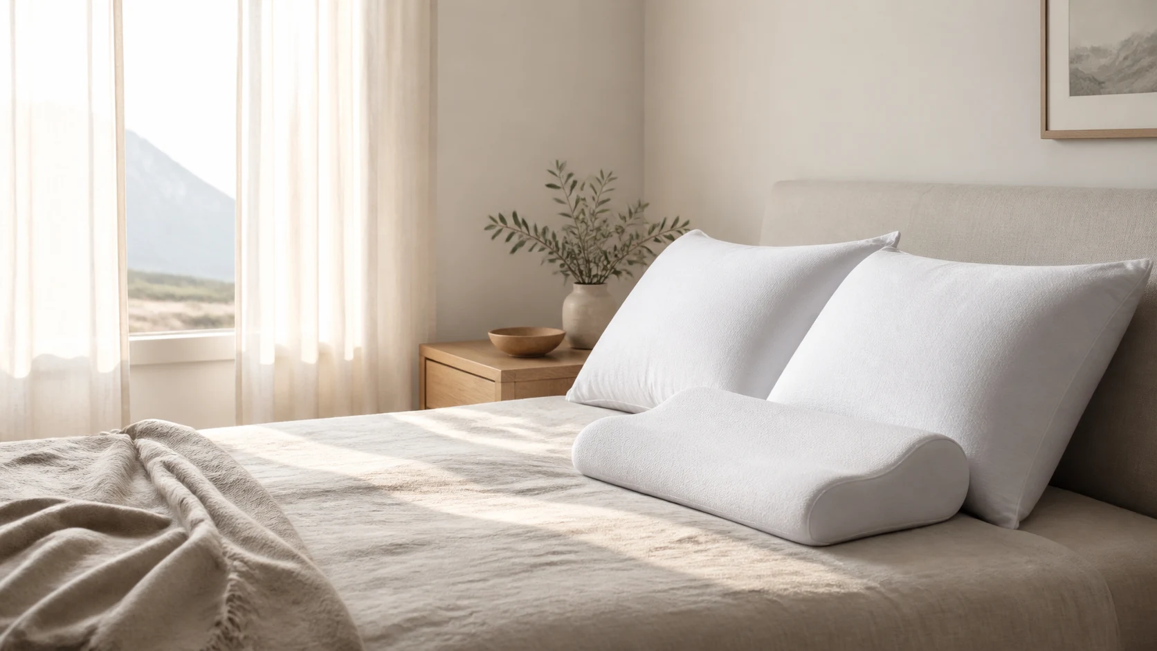 Ruhiges Schlafzimmer mit Kissen
