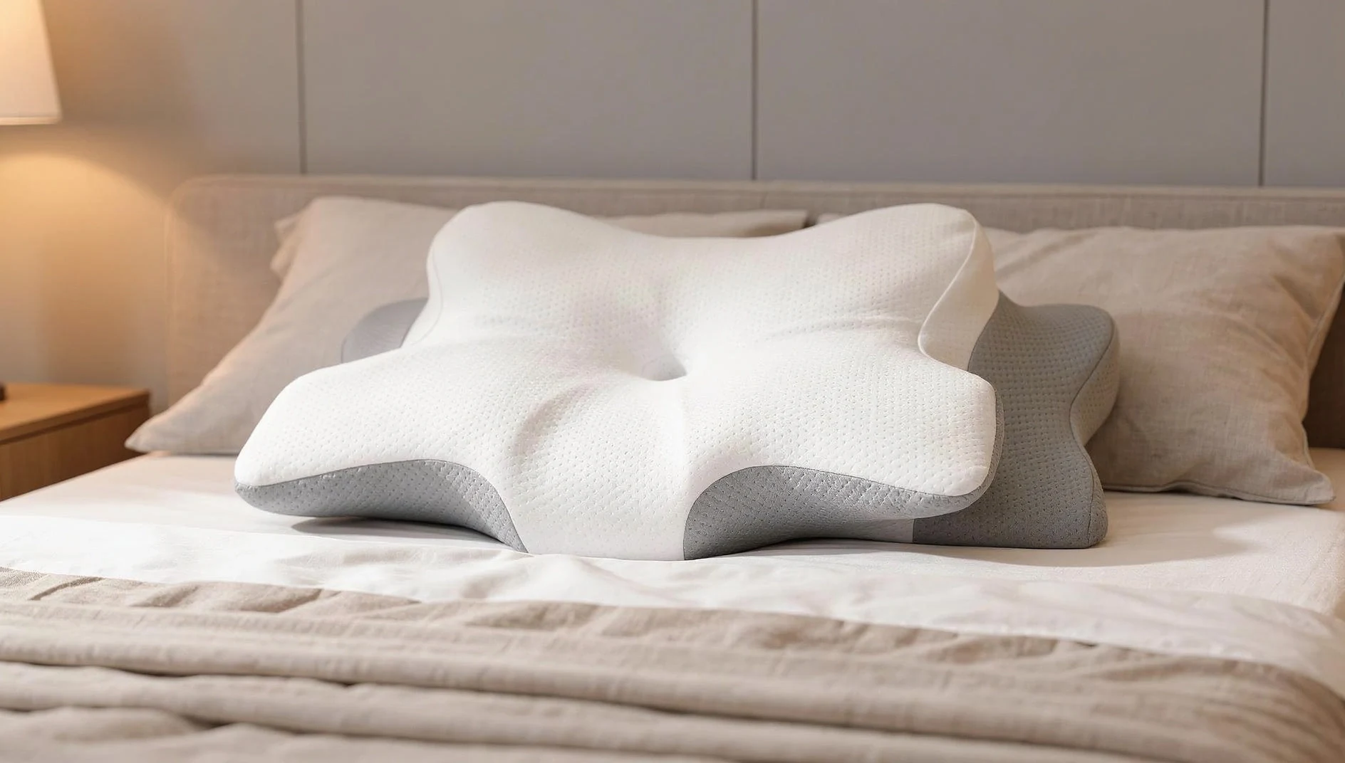 OrthoKissen in einem hellen Schlafzimmer